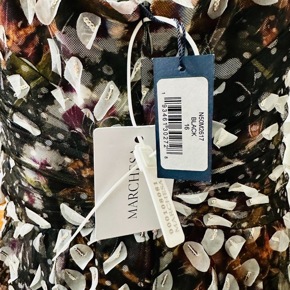 MARCHESA NOTTE EMBELLISHED PRINTED TULLE AND CREPE DE CHINE MIDI PARTY DRESS - Picture 12 of 12